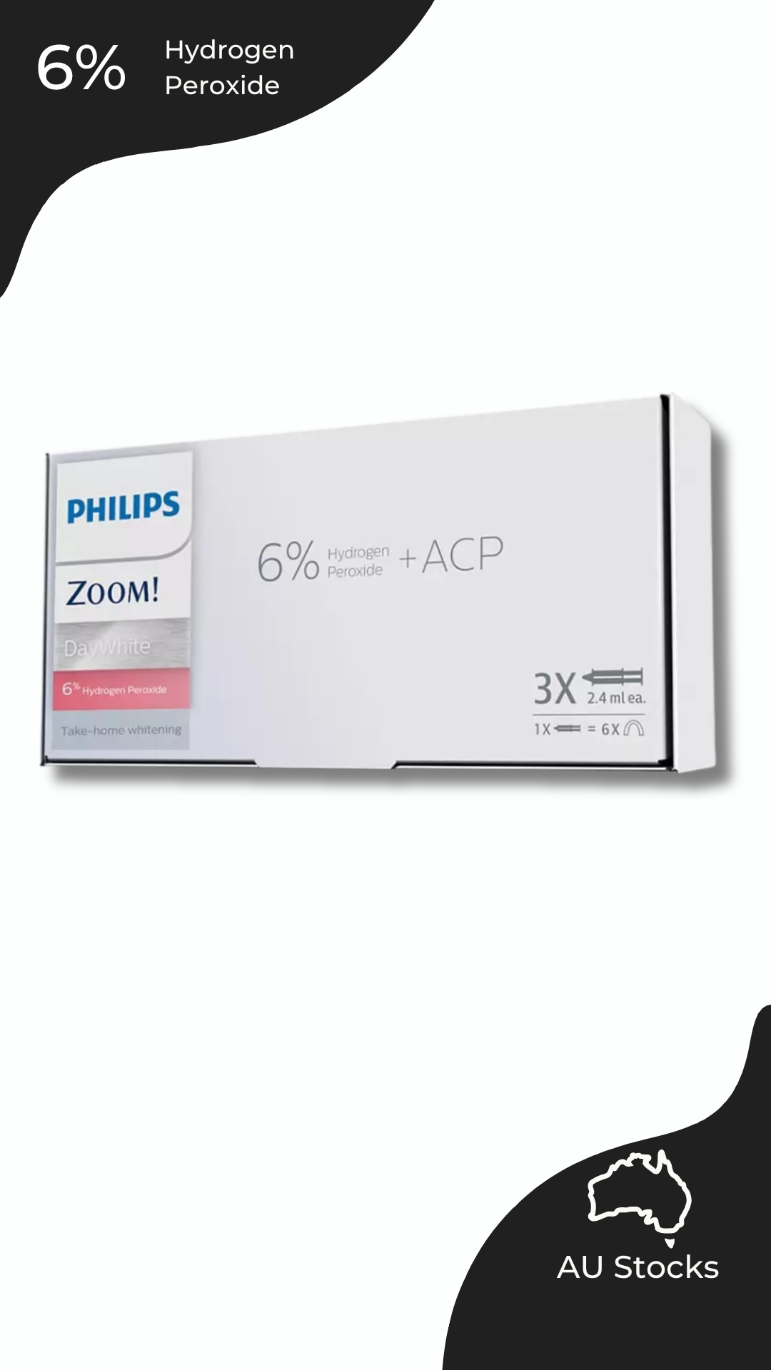 Zoom DayWhite 6% Hydrogen Peroxide Teeth Whitening Gel Bleaching 3x 2.4ml/Syringe with Shade guide and instructions