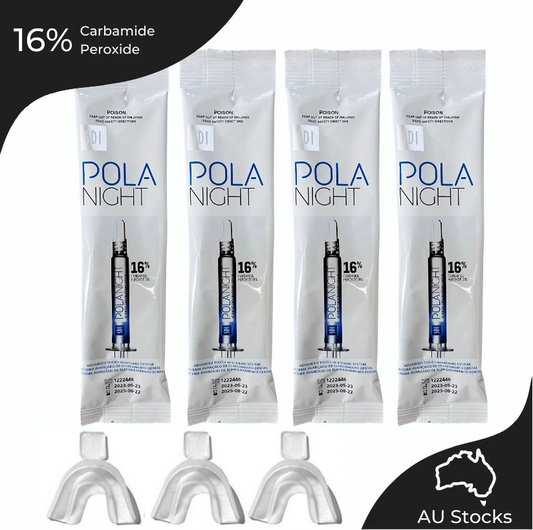 Pola Night 16% Carbamide Peroxide Home Teeth Whitening Gel Syringe 4x3grams and 3xTrays |Shade Guide and Instructions Included