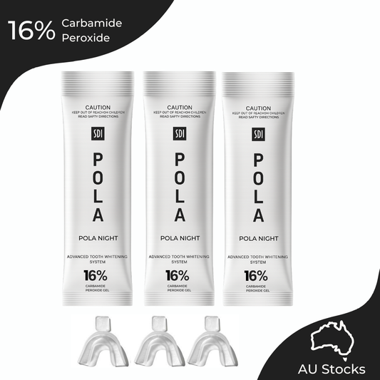 Pola Night 16% Carbamide Peroxide Home Teeth Whitening Gel Syringe 3x3grams and 3x Mouldable Trays |Shade Guide and Instructions Included