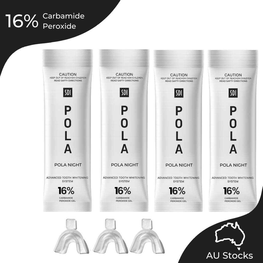 Pola Night 16% Carbamide Peroxide Home Teeth Whitening Gel Syringe 4x3grams and 3x Mouldable Trays |Shade Guide and Instructions Included