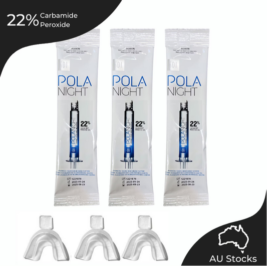 Polanight 22% Carbamide Peroxide Home Teeth Whitening Gel Syringe 3x3grams and 3x Trays |Shade Guide and Instructions Included