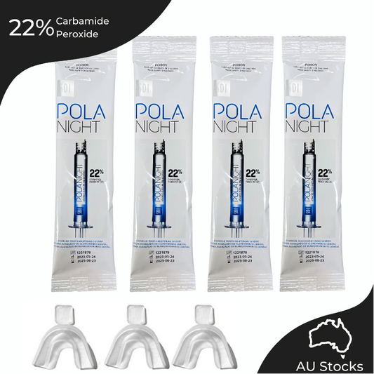 Pola Night 22% Carbamide Peroxide Home Teeth Whitening Gel Syringe 4x3grams and 3x Mouldable Trays |Shade Guide and Instructions Included