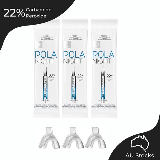 Polanight 22% Carbamide Peroxide Home Teeth Whitening Gel Syringe 3x3grams and 3x Trays |Shade Guide and Instructions Included