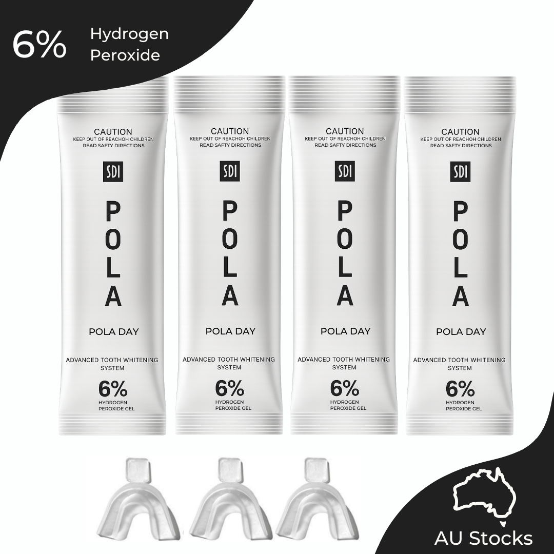 Pola Day 6% Hydrogen Peroxide Teeth Whitening Bleaching Gel 3gramx4 and 3xtrays | Shade Guide and Instructions