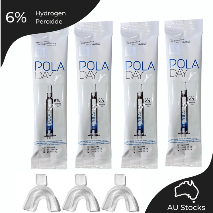 Pola Day 6% Hydrogen Peroxide Teeth Whitening Bleaching Gel 3gramx4 and 3xtrays | Shade Guide and Instructions